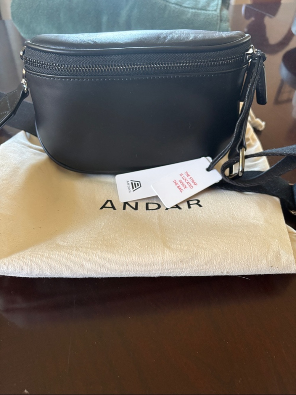 Andar Black Leather Crossbody Belt Bag